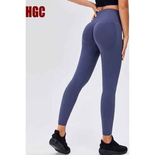 HGC New Seamless Yoga Pants Women Booty Scrunch Tights High Waist Peach Hip Lifting Sport Leggings Fitness Elastic GYM Capri