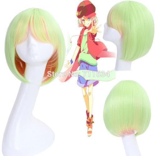 New Arrival no game no life Nogemu Noraifu Tet Short Bob Straight Green Mix Pink Cosplay Anime Wig + Wig Cap