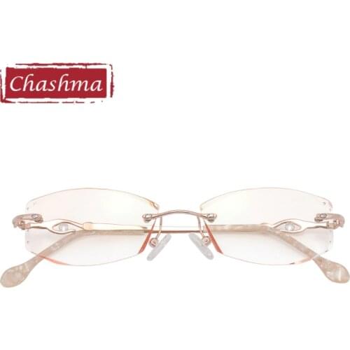 Chashma Titanium Alloy Fashion Female Eye Glasses Diamond Trimmed Rimless Spectacle Frames Women Sunglasses Tint Lenses