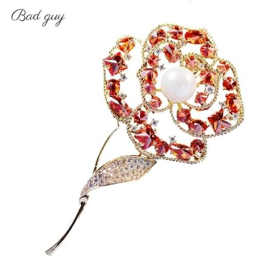 Orange Red rose Brooch Pin for Womens Vitage Flower Brooch Jewelry Clothes Scarf Buckle Garment Accessories Fine Jewelry Gifts