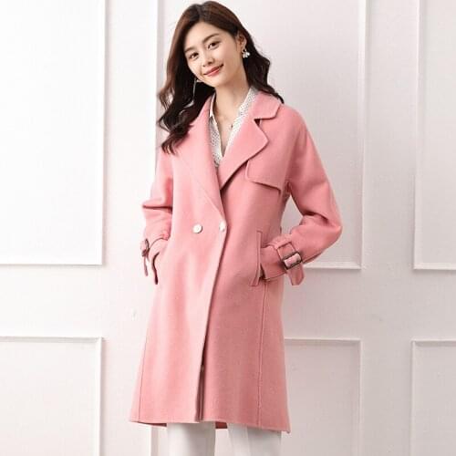 Double-sided cashmere coat womens autumn and winter new leisure and comfortable long lapel knitted cardigan jacket wool coat