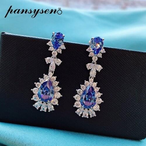 PANSYSEN Vintage 925 Sterling Silver Water Drop Simulated Moissanite Sapphire Gemstone Earrings Luxury Fine Jewelry Wholesale