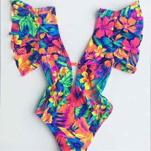 Sexy Off The Shoulder Ruffle One Piece Swimsuit 2020 New Swimwear Women Swimsuit Deep-V Bathing Suits Beach Wear Swim Suit