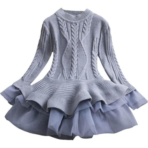 Girl Dress Autumn Winter Casual Toddler Baby Clothes Long Sleeve Solid Print Knitt Kids Girls Princess Pageant Dresses