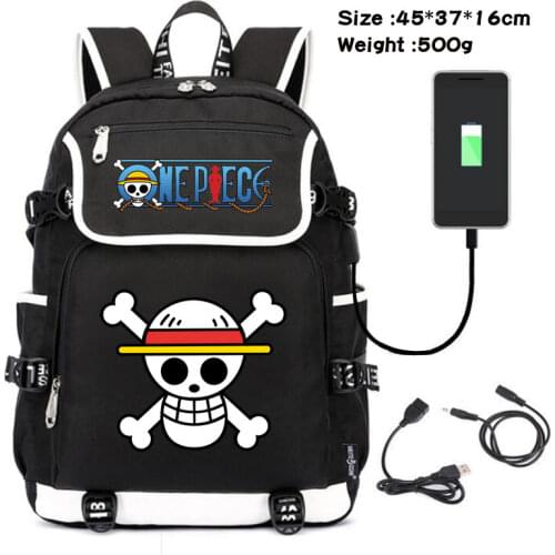 Hot Anime Roronoa Zoro Luffy Schoolbag USB Backpack Black Shouler Travel Laptop Bags Bookbag Cosplay Anime Print Rucksack