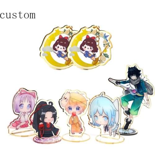 Promotional Acrylic Standee Maker, Custom Printed Gold Edge Standee, Acrylic Gold Edge Anime Cartoon Standee Keychain with Base