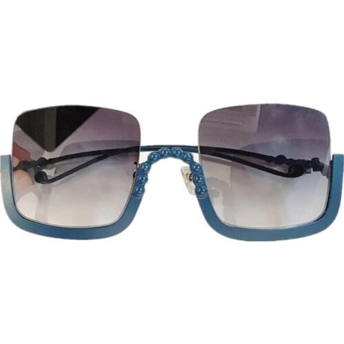 Women Square Sunglasses Brand Designer UV400 Mirror Metal Half Frame Oversize Sun Glasses With Brand Box