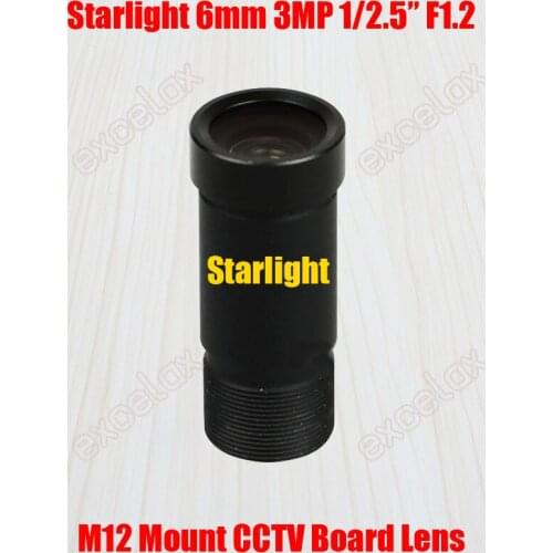 Starlight Low Illumination 3MP 1/2.5" 6mm F1.2 IR Correction CCTV Board Lens MTV M12 Mount for 2MP 3 Megapixel Camera by Excelax