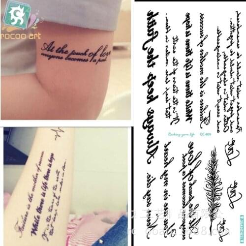 Temporary English Word Tattoo Stickers Feather Body Art Tattoos Party Supplies Realistic Water Transfer Black Letters Tattoos