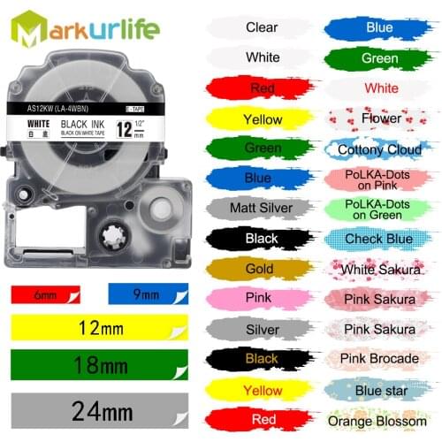 Label Tape SS12KW SS9KW SS18KW Compatible for EPSON LW-300 LW-400 LW-600P LW-700 LC-4WBN9 Printer Label Maker