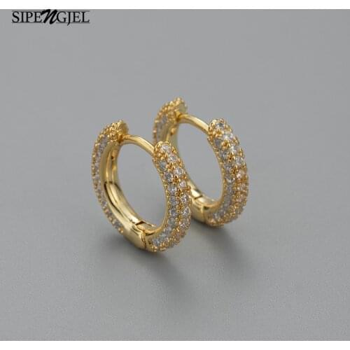 SIPENGJEL Fashion Mini Zircon Round Hoop Earrings Geometric Vintage Thick Circle Piercing Earrings For Women Party Jewelry 2021