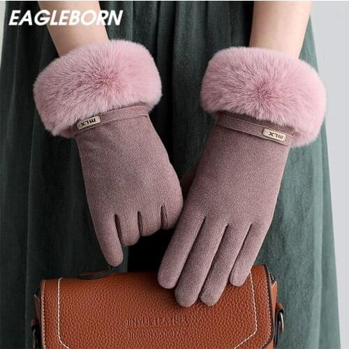 Women Fashion Warm Gloves Winter Cotton Pure Color Soft Gloves Ladies Cotton Thick Touch Screen Fluff Gloves Winter Gloves Women