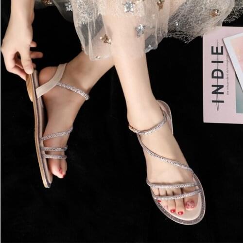 Crystal Ladies wedges buckle sandals serpentine summer gladiator shoes woman beach flipflops slingback rhinestone sandalias 2020