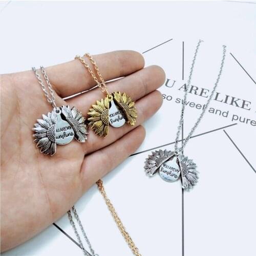 You Are My Sunshine Sunflower Necklaces For Women Rose Gold Silver Color Long Chain Sun Flower Female Pendant Necklace Jewelry