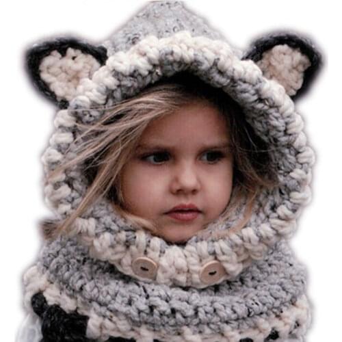 New Design Baby Velvet Hat Cap Cat Ear Autumn Winter Warm Beanie Hat Children Windproof Hat Scarf Boy Girl Handmade Knitted Caps