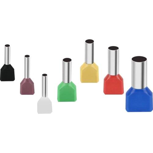 100pcs/lot TE0508 2X0.5mm2 Bootlace cooper Ferrules kit set Wire Copper Crimp Connector Insulated Cord Twin Pin End Terminal