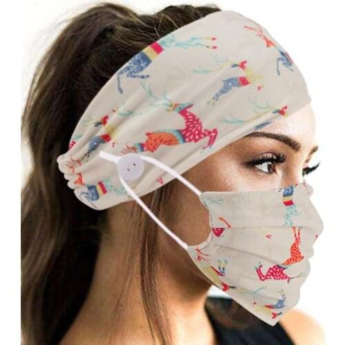 2Pcs Cartoons Printed Button Head Band Face Cover Turban Hair Accessories Soft Fitness Elastic Hair Band Fashion Hair Band