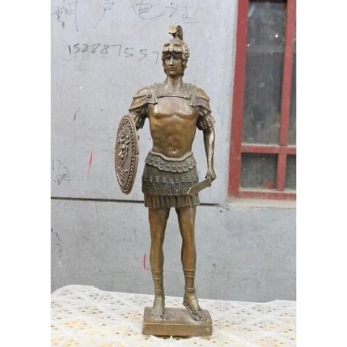 24" Western art Bronze Sculpture Europe Roman soldiers Lion Shield statue