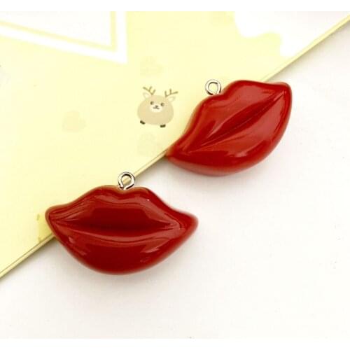 37*21*14mm Resin Simulation Solid Red Sexy Lipstick Lips Pendant DIY Accessories Charms For Handmade Women Jewelry 50PCS