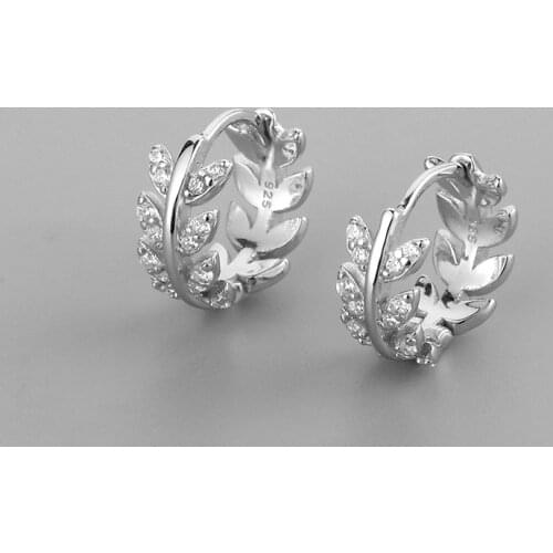 925 Sterling Silver Simple Piercing Zircon Leaf Stud Earrings For Women Charms Simple Party Jewelry eh1377