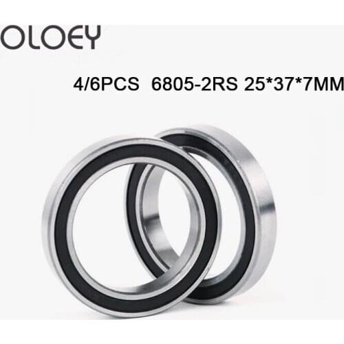 Free shipping High Quality 4/6pcs 6805-2RS 6805RS 6805 rs 25 x 37 x 7mm Metric Thin Section Deep Groove Ball Bearings