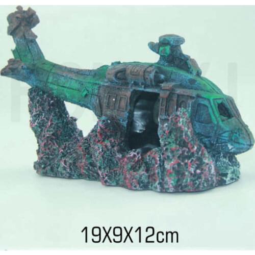 Combat Helicopter War Resin Landscape Plane Remains Wreckage for Aquarium Tank Decoration