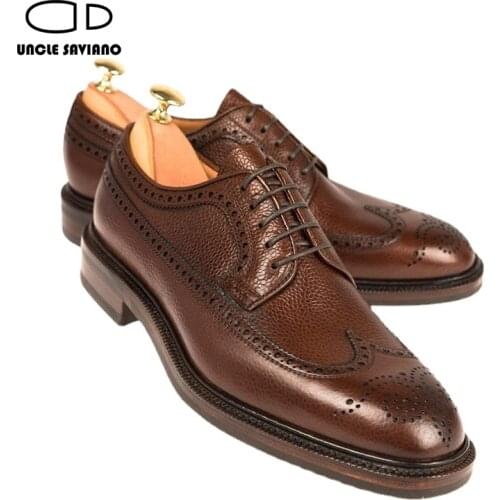 Uncle Saviano Derby Brogue Bridegroom Designer Dress Best Men Shoes Genuine Leather Original Handmade Business Shoes for Men