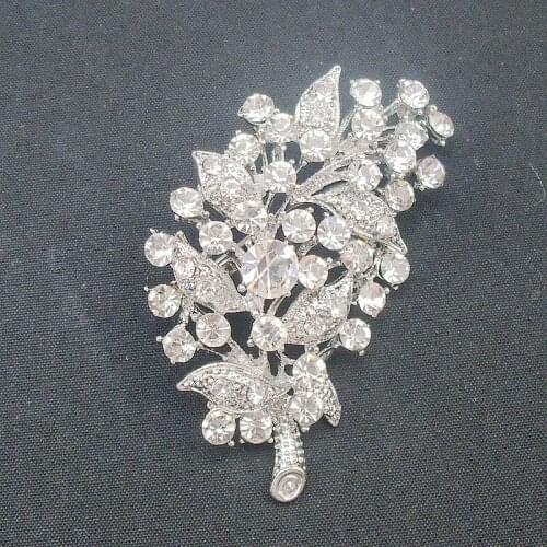 TANGTANG Leaf Brooch For Women Bridal Wedding Jewelry Crystal Rhinestone Floral Brooch Pin For Women Jewel, Item No.: BH7775