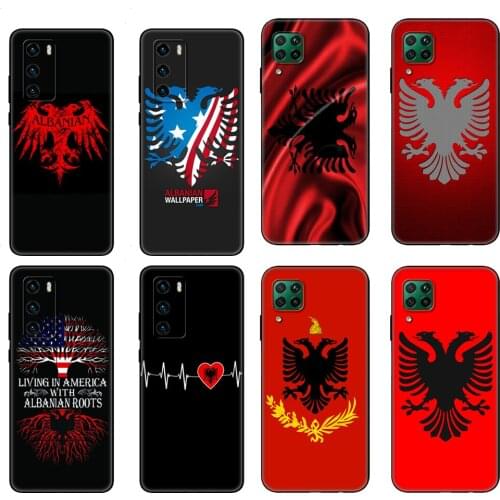 Black tpu Case For Huawei P30 Lite P30 Pro P40 Case For Huawei P40 LITE E P Smart 2020 Case Cover Albania Flag