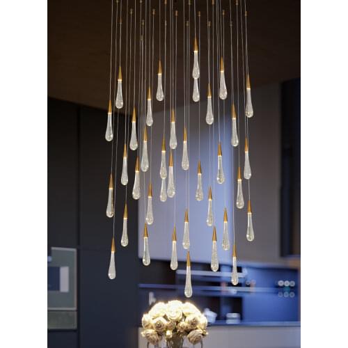 YIYIng Meteor Rain Long Chandelier Post-modern led Stairway Designers Light Restaurant Duplex Building Bar Water Droplet Small