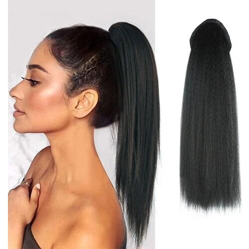 Kinky Straight Drawstring Ponytail Hair Extensions Synthetic Pony Tails 22 Inch Long Afro Yaki Straight Clip in Ponytail Hair