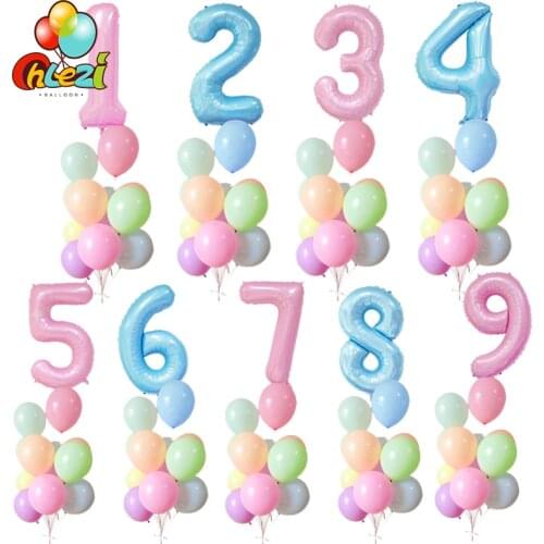 11pcs 40inch baby pink blue Foil Number Balloons 10 inch macaron latex balloon Baby Shower Birthday Decorations Party Supplies
