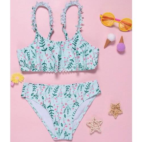 Toddler Kids Baby Girls Swimsuit Set 2021 Floral Two Piece Bikini Sport Swimwear Swimsuit Beachwear купальник для девочки E2