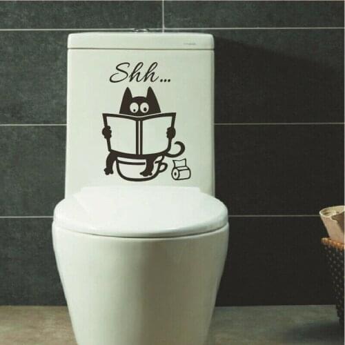 Cute Cartoon Cat Shh toilet stickers DIY bathroom Door Toilet Seat Decorative Decal Funny Decor Poster Removable Vinyl Mural Art