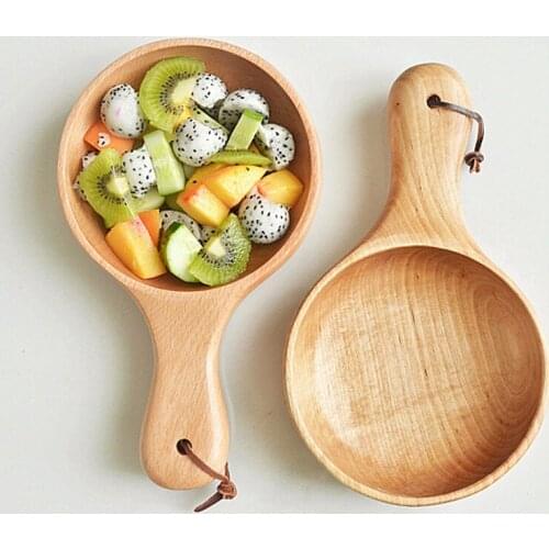 Long Handle Bowl Beech Wood Salad Bowl Fruit Pizza Bowl Water Scoop Bowl Tools For Baking Pastry Making 1 PC Exquisite new