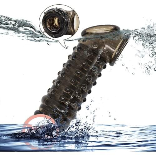 Soft Silicone Extender Condom Men Cock Sleeve Ring On Penis Reusable Condoms Pines Ring Sex Studded Enlargement Sex Toys For Men