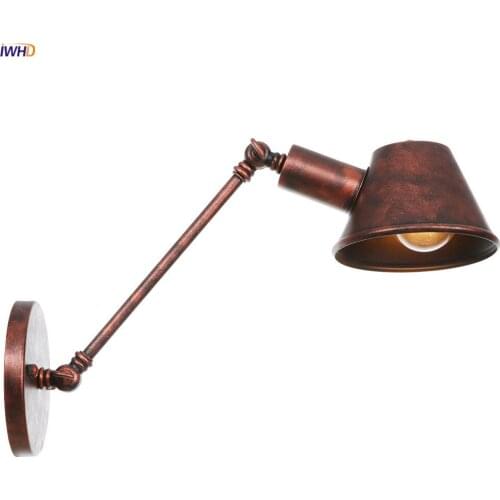 IWHD Antique Rustic Retro Wall Lights For Home bedroom Stair Beside Lamp Loft Industrial Single Swing Arm Wall Light Sconce LED
