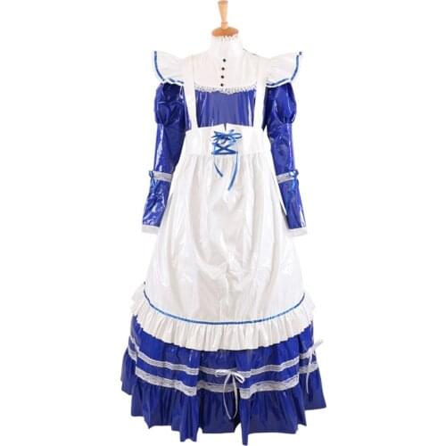 New Arrival Sissy Maid PVC Lockable Dress Uniform Cosplay Costume