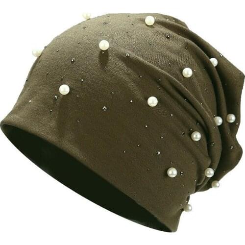 2021 polyester solid color with pearl Thicken knitted hat winter warm hat Skullies cap beanie hat for Men and Women 18