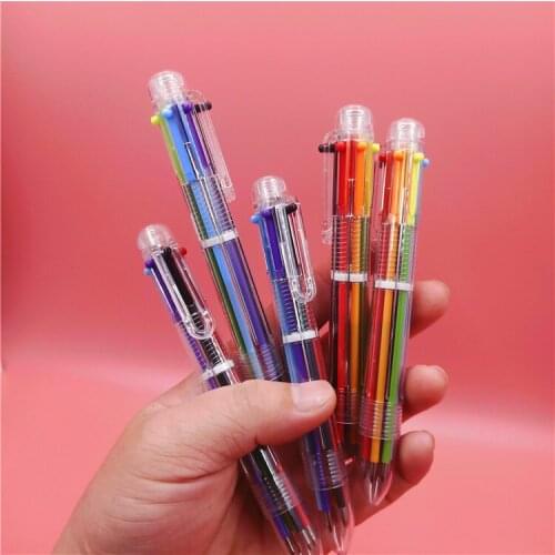 Simple creative stationery, transparent six colors, student office multi color pen, medium oil pen, 6 colors ball point pen