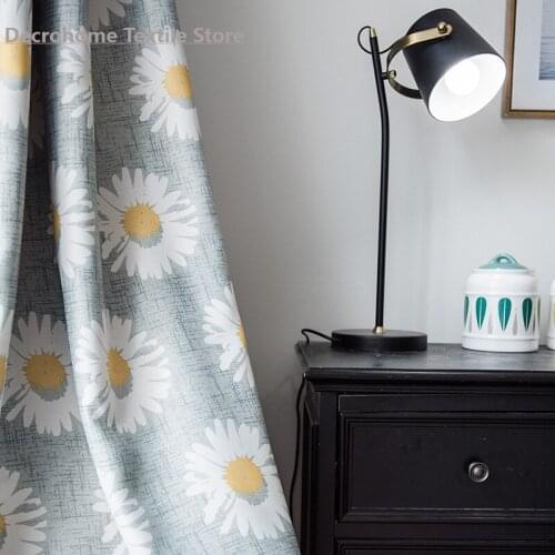 Daisy Simple Pastoral Style American Print Thickened Full Shade Curtains for Bedroom Living Room Blackout Curtains Sheer
