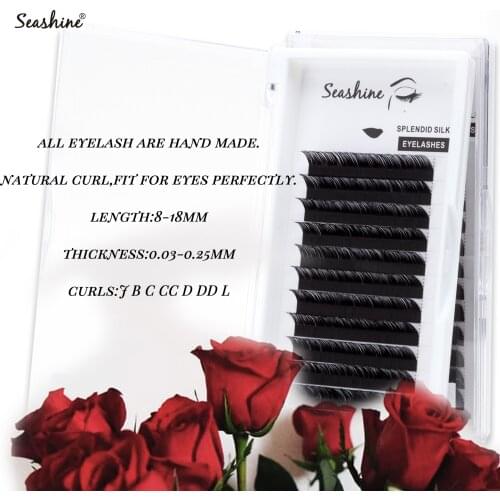 Seashine Single Lashes Extensions 1 Tray 0.03mm L Curl 8-20mm Individual Lashes Natural Long Eyelashes Extensions Volume Fans
