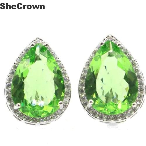 22x16mm SheCrown 18x13mm Drop Golden Yellow Citrine Green Tsavorite Garnet White CZ Gift Girls Silver Stud Earrings