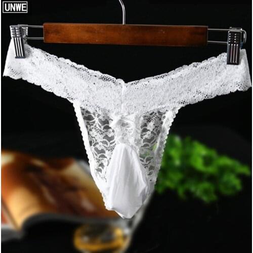 Men Thong for Big Penis Sexy Gay Sissy Tanga Hombre Jockstrap U Pouch Transparent Thin Men Lace Underwear