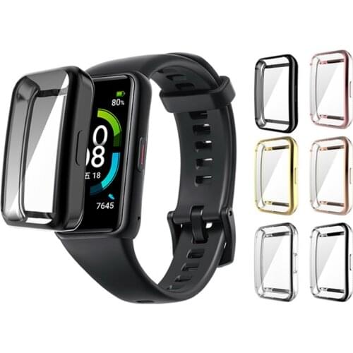 TPU Soft Full Screen Glass Protector Case Shell Edge Frame For Huawei Honor Band 6 Smartband Band6 Protective Bumper Cover