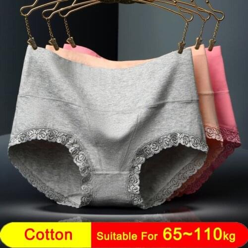Plus Size Panties for Women with High Waist Underwear Ladies Briefs Big Size Traceless Large Size Lace Cotton Panties Female 4XL