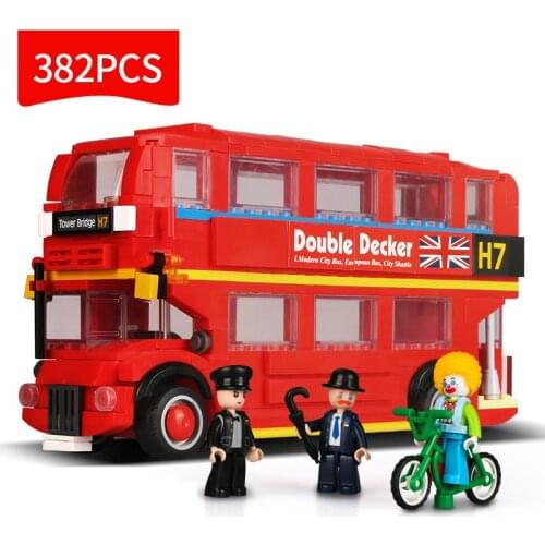 Urban Uk London School Double-decker Bus Tower Bridge Camper Van Car Friends Building Blocks Sets Educational Toys for Children