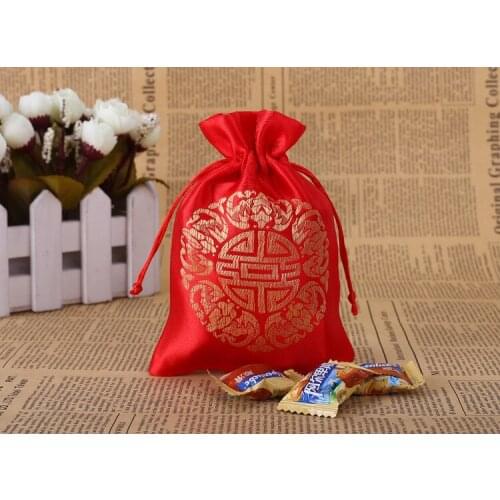 High Quality Customized Logo Printed Satin Silk Drawstring Pouch 50pcs/Lot 9X12cm Red Satin Pouches Drawstring Gift Bags