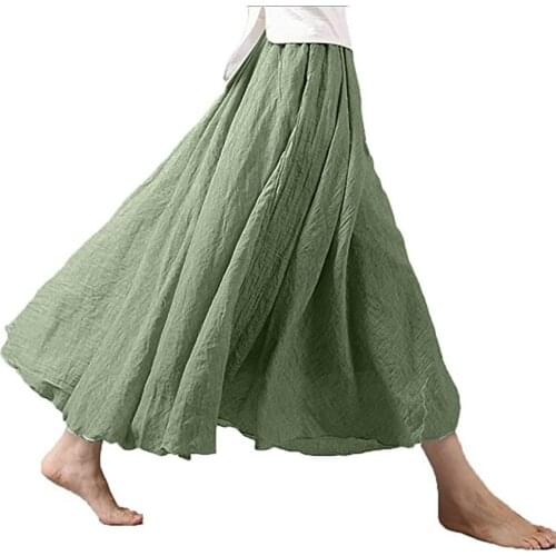 Women Linen Cotton Long Skirts Elastic Waist Pleated Maxi Skirts Faldas Largas Beach Boho Vintage Summer Skirts Мини юбки