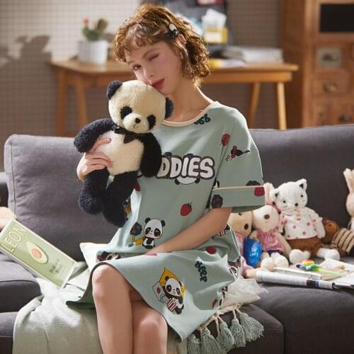 Plus Size Women Nightgowns 100% Cotton Sleepshirts Summer Short sleeve Sleepwear Animal Cartoon Nightwear Home Dress Nighty Robe